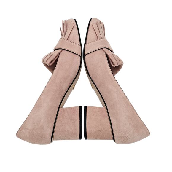 Gucci GG Marmont Fringe Block Heel Pump Pink Suede Square Toe Size 38.5 US 8.5 - Picture 7 of 12
